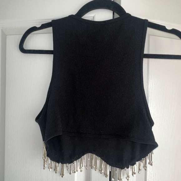 Black Crop top with dangling crystals - Picture 2 of 3